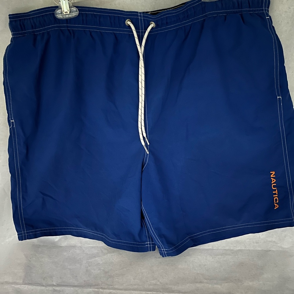 Nautica Cobalt Blue Nylon Swim Shorts with Orange Logo XL